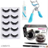 False Eyelashes-Set of 5, Eyelashes Glue & Eyelash Curler with Gel Eyeliner  (8 Items in the set)