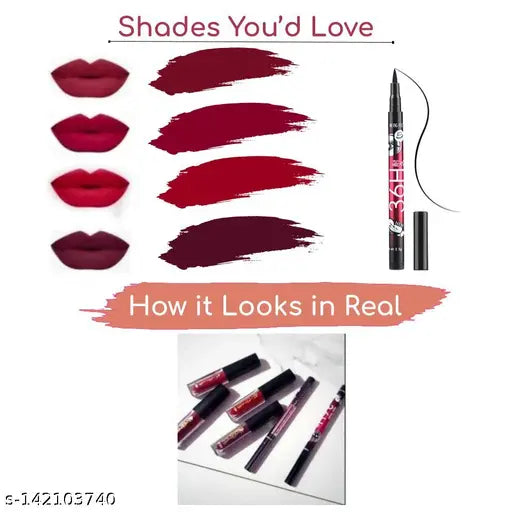 Red edition Long Wearing & Transfer Resistant Longlasting Liquid 4 in 1 Lipstick Smudgeproof & Waterproof (Pack of 5)  100 gm