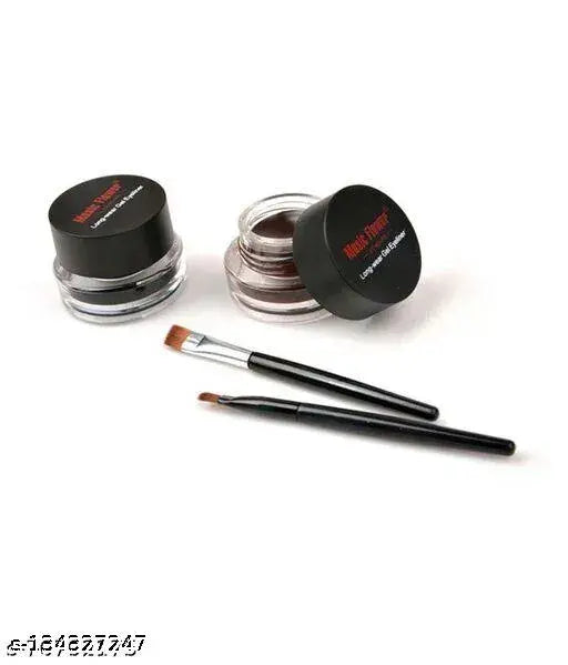 Professional MUSIC FLOWER Deep Black & Urban Brown Gel Eyeliner with 2 No's Expert Brushes Set For Makeup