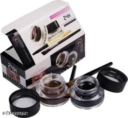 Professional MUSIC FLOWER Deep Black & Urban Brown Gel Eyeliner with 2 No's Expert Brushes Set For Makeup