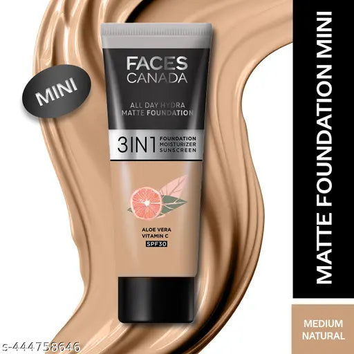 FACES CANADA Rose Glow Kit | Rose Gold Strobe Cream (30ml) + Medium Natural All Day Hydra Matte Mini Foundation (15ml) | Makeup Kit For Women (Combo Pack of 2)